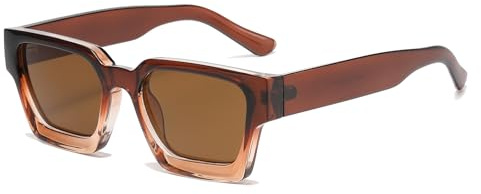 LJCZKA Retro Square Sunglasses for Women Men, Vintage Rectangle Sunglasses Thick Frame Chunky Shades 90s with UV400 Protection