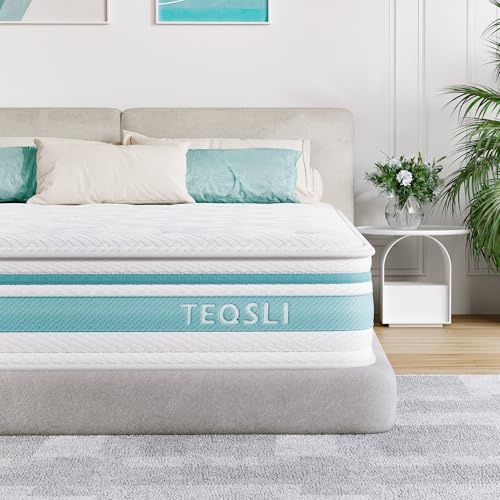 TeQsli 4FT6 Double Mattress, 10 Inch Gel Memory Foam Hybrid - 7 Zone Orthopedic Pocket Sprung Mattress, Medium Firm for Back Pain Relief, 135x190x25 cm