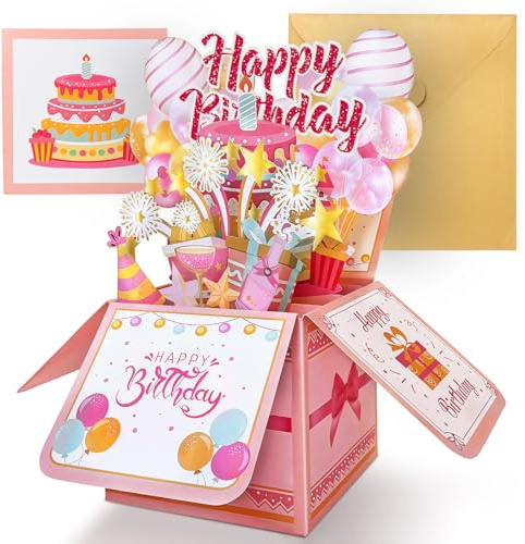 Birthday Cards for Women, Sweet Pop Up Happy Birthday Cards Box for Female | Pop-up Gift Box Card, Personalised Greeting Cards for Daughter Granddaughter Wife Sister Mum Female Friend