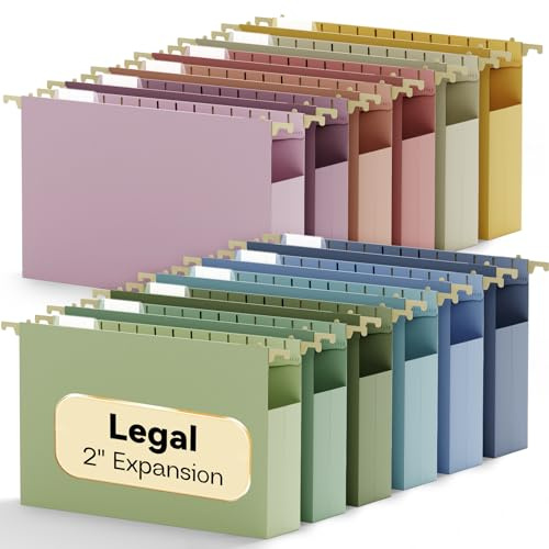NORDUN Legal Size Hanging File Folders Extra Capacity,12 Pack Plastic 2 Expandable Hang Folder with Tabs,Hanging File Organizer for File Frame/File Box/File Drawers,Sturdy Folders for Filing Cabinet