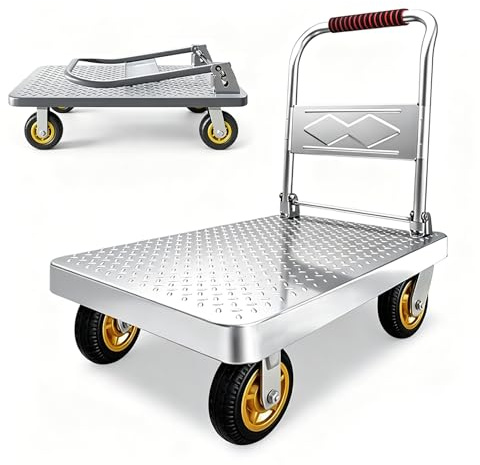 Carrello a Piattaforma Industriale, Carrello Portatutto Acciaio Rinforzato con 4 Ruote Pivotanti 360°, Carrello Pieghevole 100/230/500kg per Carichi Pesanti e Stoccaggio (90x60cm)