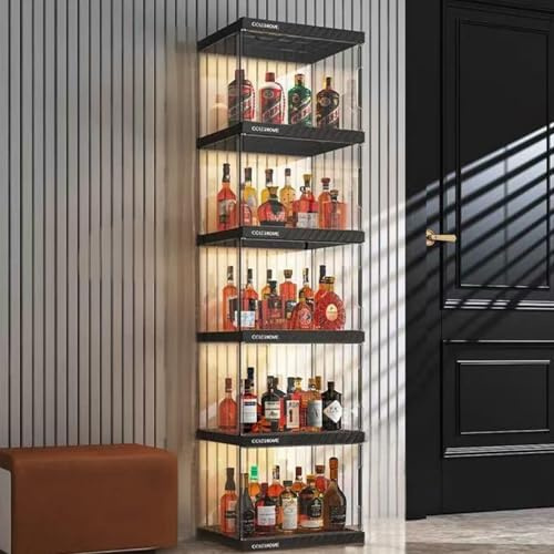 Hggdsac Portabottiglie di Vino, LED Vetrina espositiva in acrilico, armadi Curio, Vetrinetta per Collezionismo, Scaffalatura per vino, per Cucina, Bar, Cantina 6ripiani: L×W×H:40 * 33 * 184cm