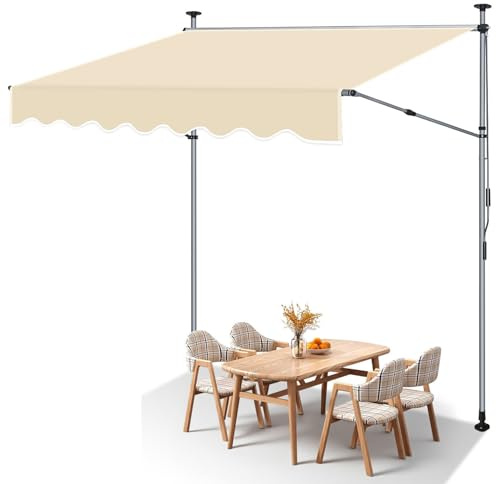ISOISL Store banne à serrage de 400 cm de large, sans perçage, manivelle et barres latérales réglables, hauteur réglable, résistant aux UV, protection solaire pour terrasse, balcon, véranda, beige