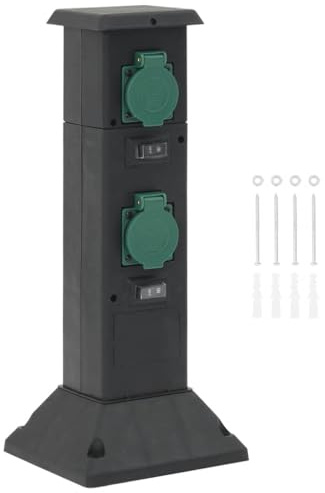 Genérico Columna de 4 enchufes de Exterior Negro y Verde 16x16x39,5 cm,Bricolaje,Suministros eléctricos,Enchufes de Pared,Negro y Verde,4010098