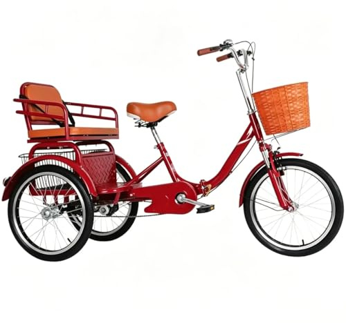 Trehjuling för vuxna med en växel, hopfällbar cykel med 3 hjul, hydraulisk framgaffel, höjdjusterbart styre och sadel, tandemcykel med baksäte, cruisercykel med parkeringsbroms