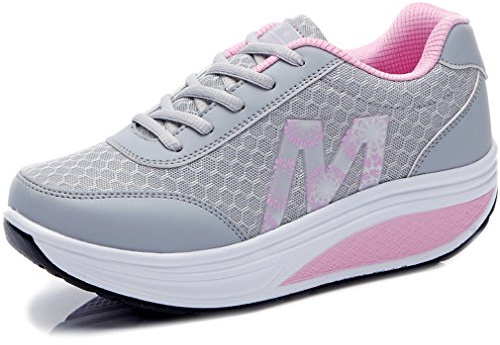 Solshine Walkmaxx - Zapatillas deportivas con cordones y tacón de cuña para mujeres, color Gris, talla 39 EU