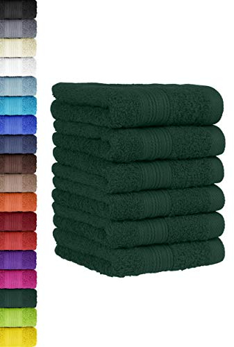 BaSaTex - 6er Pack Handtuch Set für Gäste - Handtücher mit Aufhängeschlaufe aus weicher Baumwolle in 30x50 cm - Gästetücher für die Händereinigung Öko-Tex Standard 100 Zertifiziert - Dunkelgrün
