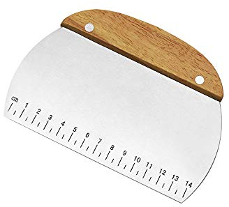 TINMIX Dough Scraper, Stainless Steel Dough Pastry Scraper Cutter Chopper with Non-Slip Grip and Measurements for Kitchen Baking Tools (Wood Handle)