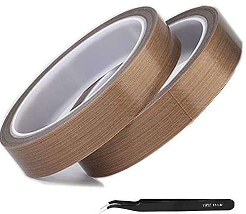 VISSQH High Temperature Tape, 2Pcs PTFE Tape/Teflon Tape,10m high Temperature Tape,Welding Sealing Tape Vacuum Machine Sealer Tape for Vacuum Hand Impulse Sealers, Heat Resistant Up 300℃ (19mmx10m)