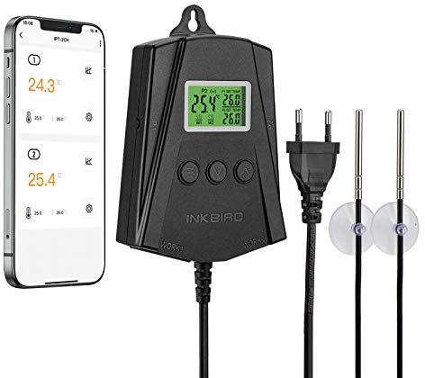 Inkbird IPT-2CH WiFi Termostato para Calentadores de Invernadero, Control Remoto con Double Relés para Invernadero, Germinación, Jardín Hidropónico, Terrario