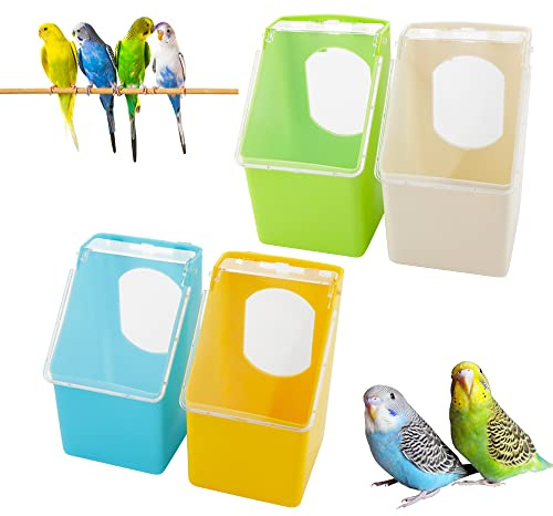 4 Pcs Pigeon Plastic Feeder, Quail Bird Food Feeding Hanging Box for Parrot Pigeon Bird Cage Poultry (One Hole)