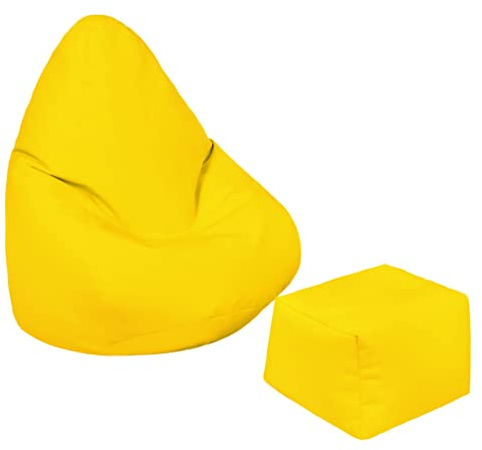 Loft 25 - Fauteuil de jeu pour enfants, résistant à l'eau, pour le séjour à l'intérieur et à l'extérieur, durable et confortable, design ergonomique (pouf + tabouret, jaune)