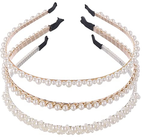 3 Pezzi Fasce di Perle Finte Bianche Fasce per Capelli Cerchietti Accessori per Capelli da Cerimonia Cerchietto Perle Comunione Bambina Sposa Ragazze da Donna
