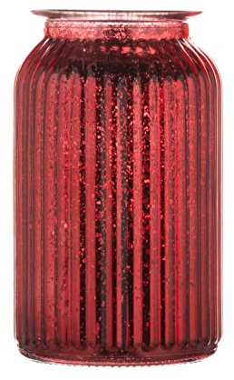 Wrenbury Glitzernde rote Vase für Blumen, groß, Weihnachtsspritzer, Weithalsvase, 18,5 cm, Herbstglas, rubinrote Ornamente, gerippt, ungewöhnlich, dekorativ, farbiges Glas