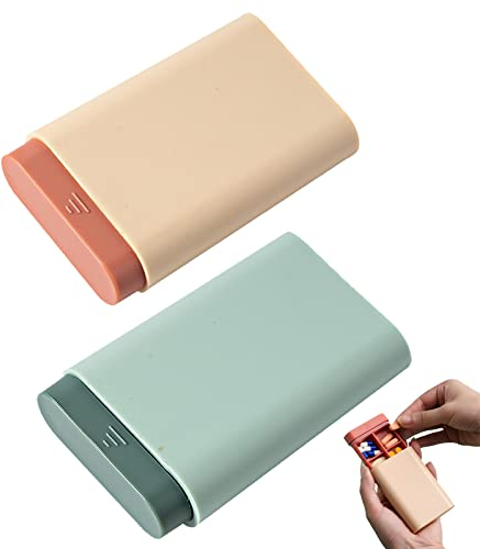 Silars Pastillero Viaje, 2 Piezas Pastilleros Pequeños con 6 Compartimentos Caja Pastillas Medicina, Organizador Medicamentos de Plástico, para Viajes y Uso Diario (Verde + Rosa)