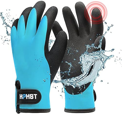 HPHST Arbeitshandschuhe Winter Wasserdicht Thermo Warme Winterhandschuh Montagehandschuhe Grip Winterarbeitshandschuhe Arbeit Doppelbeschichte Nylon Isolierte Handschuhe (Blau, L)
