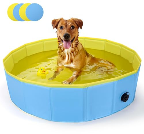 Nobleza Piscine pour Chien, Rigide Bassin, Baignoire Pliable pour Petit et Grande Chien, Chat, 120 * 30cm, M, Bleu & Jaune
