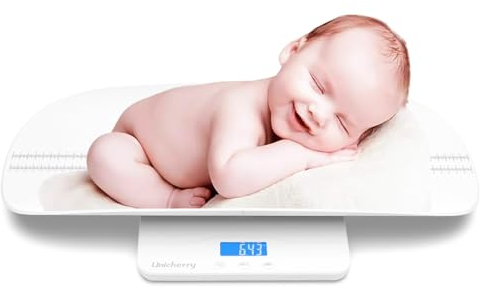 UNICHERRY Babywaage, Multifunktionale Baby Scale mit abnehmbarer Ablage, digitale Babywaage mit Tara- und Haltefunktionen, genaue Messung von Babys, Haustieren und Erwachsenen(Max:100kg)