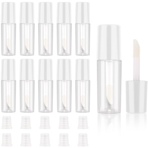 Molain Tubos vacíos de brillo de labios, 10 tubos recargables, recipientes transparentes para cosméticos, tubo de brillo de labios para maquillaje cosmético (blanco)