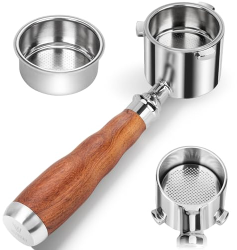 51mm Espresso Bottomless Portafilter 3 Ears for De'Longhi La Specialista EC9335 9155 9355 9665 Coffee Machine,100% Stainless Steel Filter Baskets and Walnut Handle