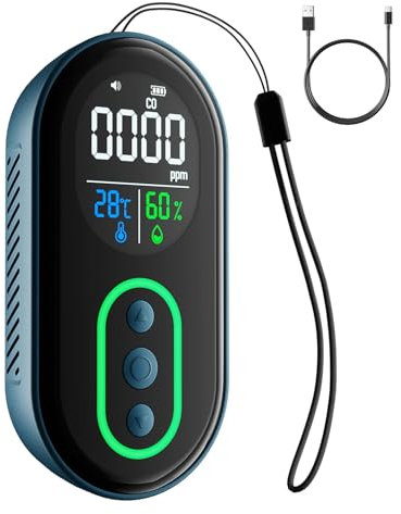 GasDoc DS-399 Détecteur de Monoxyde de Carbone, Détecteur CO Portable 3-en-1 Rechargeable avec Alertes Sonores Visuelles pour Voyage, Détecteur de CO pour la Maison, la Voiture la Tente - Bleu Foncé