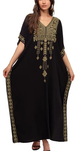 YOUKD Brodé Floral Spacieux Caftan Boho Plage Bikini Couvrir Jusqu’à La Robe Grande Taille pour Les Femmes