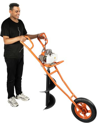 HuKaiL Tarière à gaz à 2 temps avec chariot manuel, 63 CC 8800 ± 300 tr/min, monocylindre refroidi par air, avec réservoir de carburant de 1,3 l pour foret Ø 60-300 mm, tarière pour construction