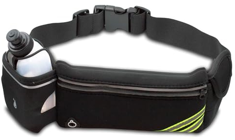 Genérico Cinturón para correr + Botella deportiva. Cinturón para correr con bolsillos para el teléfono y accesorios. Ideal para correr, senderismo, trekking, ciclismo y el gimnasio. Botella