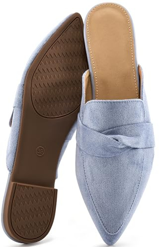 Decould sylf Mules for Women 2026: Pointed Toe Slingback Flats Shoes Casual Bowknot Slide Loafers for Office Walking, Blue, Size 9