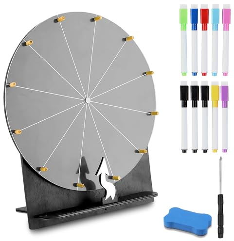 Afenau Roue de la fortune à tourner - 30 cm - 12 emplacements - Roue porte-bonheur à personnaliser soi-même - Avec 10 marqueurs - Roue gluecksrad avec support - Pour jeux de loterie, fête, promotion