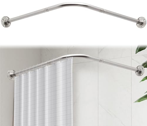 L Form Tringle à Rideau de Douche 68-98cm x 68-98cm Réglable,pas de s'affaissement,en Acier Inoxydable,90 degrés sur l'angle,pour Salle de Bain Baignoire,Magasin de Vêtements, Espace Privé