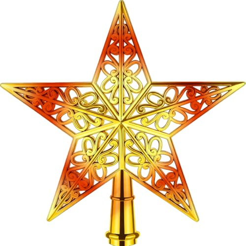 Punta per albero di Natale a forma di stella, stella per albero di Natale, decorazione per albero di Natale, decorazione vintage tradizionale per albero di Natale in plastica (oro rosso)
