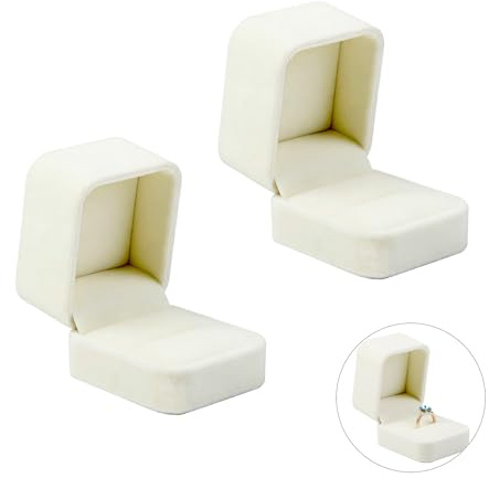 Boîte à Bijoux en Velours Blanc, Écrin pour Bagues, Idéal pour Mariage, Fiançailles, Présentation de Bijoux - Design Élégant et Protecteur，La boîte est pratique et portableIdéal pourstocker (2)