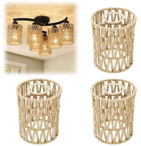 Set di 3 lampadari in stile bohémien, 12 x 12 x 15 cm, paralume in carta rattan, accessorio universale per plafoniere, lampadari e lampade a sospensione.