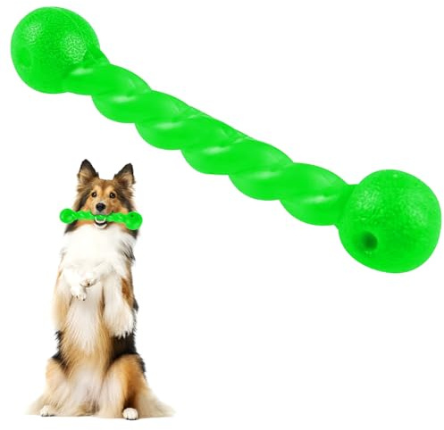 Qianyou Hundespielzeug für Zähne, Gummi Spirale Kauknochen Ungiftig Unzerstörbar Hundemolarenstab Welpen Intelligenzspielzeug Weich Beißwiderstand Hundezahnbürste Haustier Mundpflege, Groß/Grün