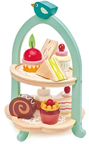 Tender Leaf Toys - Mini Chef Birdie Afternoon Tea Stand – Realistic English Sandwich, Cake and Pastry Tower for Pretend Play High-Tea Party - Social, Creative, and Imaginative Role Play - Age 3+
