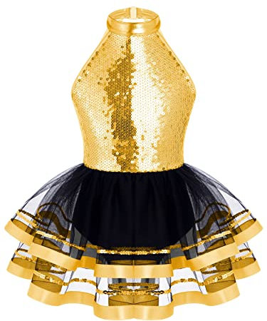 CHICTRY Kids Girls' Sequined Ballet Tutu Dress Ballerina Leotard Modern Jazz Latin Dance Stage Performance Outfit Dance wear Gold 9-10 Years