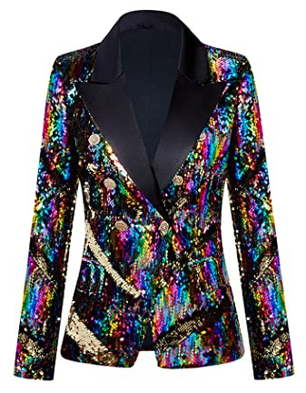 CARFFIV Vestes à Manches Longues à Paillettes à Double Boutonnage pour Femme