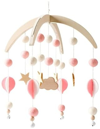 Giostrina Berceau pour bébé en bois carillon Boho avec étoiles nuages lune - boules en feutre pour bébé sonnettes éoliennes mobiles