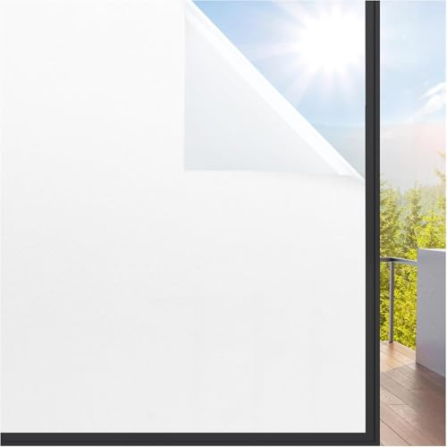 rabbitgoo Frosted Window Film Privacy wtih New Grid, White, 90x400cm