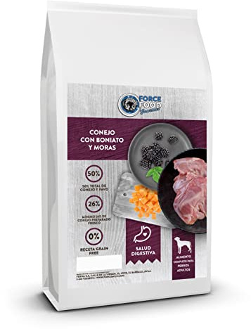FORCEFOOD Gourmet pienso sin Cereales para Perros Adultos Conejo con boniato y moras (12 Kg)