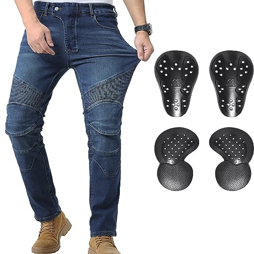 CTBQiTom Pantaloni da Moto da Uomo con Armatura CE Rimovibile,Blu,L=34W/30L