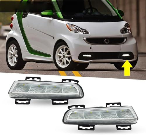 ALIEDA 2 Stück Auto Front Tageslichtführung, Für Smart Fortwo 451 2013–2015, LED Tagfahrlicht, Klare Linse, Zubehör für Die Außendekoration