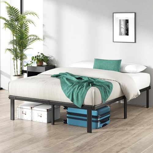 Zinus Caleb King Size Bed Frame - 5ft (150 x 200 cm) - 14.2'' Height - Metal Bed Base with Steel Slat Support - Easy Assembly - Black