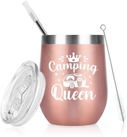 Livole Camping Becher für Frauen - Camping Queen - Frauen Geschenk, 12oz Edelstahl Isolierter Thermobecher Kaffee to go
