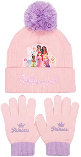 Disney Princesses Winter Hat & Gloves Set for Girls – Warm & Cosy Beanie Hat & Gloves – Perfect for Kids Ages 3-9