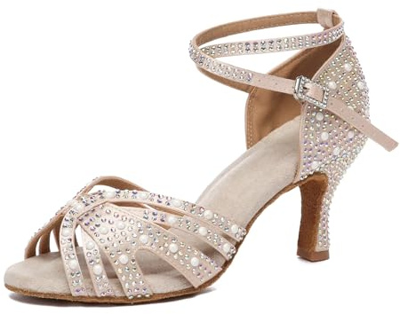 MINITOO Damdansskor dansskor latin salsa glitter sandaler, L506 Nude 7 5 cm klack, 39 EU