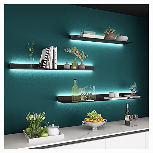 LED-beleuchtete, schwebende Wandregale für Bar, Arbeitsplatte und Badezimmer-Organisation (schwarz, 60 cm)