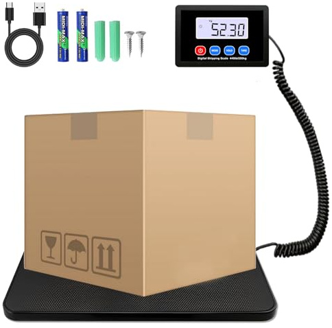 Digital paketvåg 200 kg/10 g, plattformvåg med LCD-skärm, prisräkningsvåg inklusive separat kontrollpanel, batteri- eller växelströmsdrift möjlig, 3 enhetsvisning (kg, lb, oz)