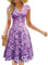 LOVEXIU Robe ete Femme élégante Vintage,Robe Bohème Chic,Casual Imprimé Floral,Sexy de Cou de V,Genou Longueur,Plissée Fluide Para Cocktail, Fête, Casual, ‌Violet-XL